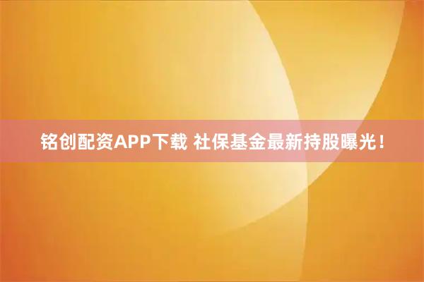 铭创配资APP下载 社保基金最新持股曝光！